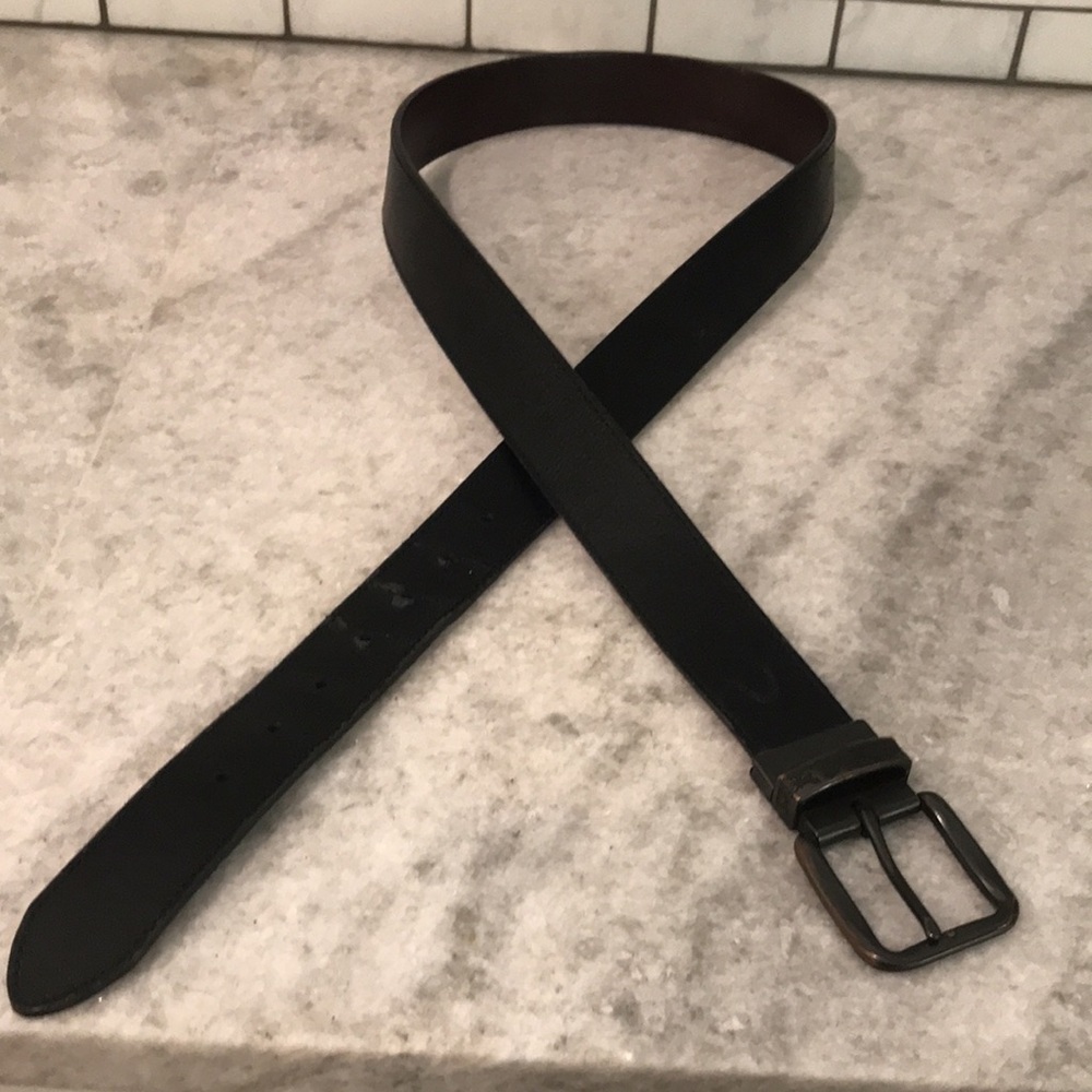 Vintage Black Leather Belt Mens 42-44 Western Work Festival Gorpcore Minimalist